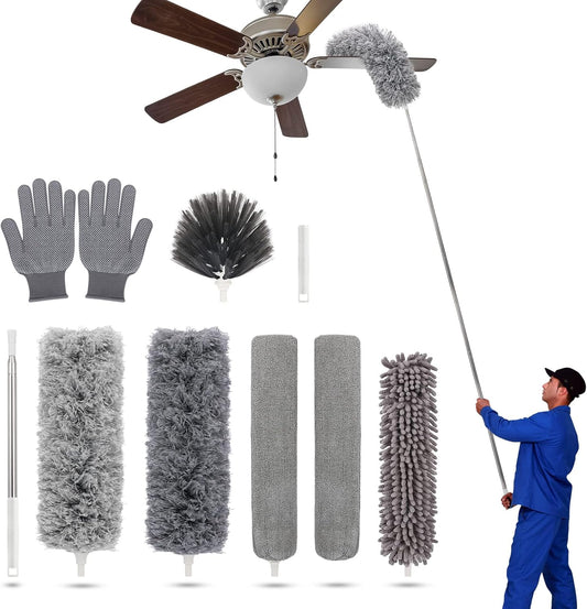 Microfiber Duster for Cleaning with Telescoping Extension Pole(Max 100''),Extendable Duster with Scratch-Resistant Cover,Washable Lint Free Dusters for Cleaning Ceiling Fan,High Ceiling