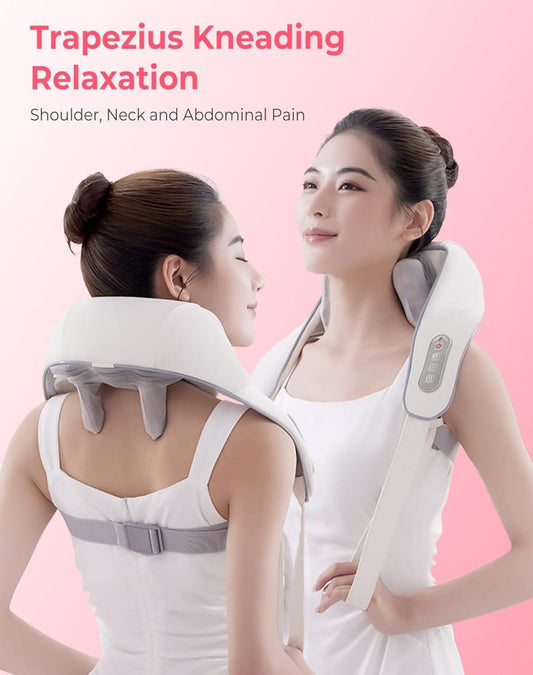 Wireless Neck and Shoulder Massager Kneading Shiatsu Neck and Back Massager with Soothing Heat for Pain Relief Deep Tissue