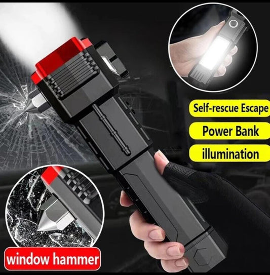 LED 3W POWERFULL TORCH     Multifunctional Emergency Escape Tool Window Breaker Seatbelt Cutter LED Car Rechargeable Powerful Safety Hammer Flashlight
